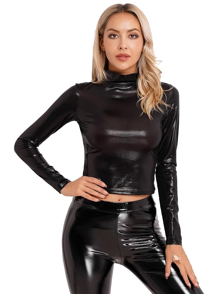 Miutii Women's Sparkly Glitter Shiny Metallic Tops Shirt